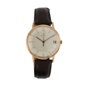 Orologio di marca Zenith con cassa in oro rosa 18kt, modello Stellina ref. 993212 calibro 2522C. Quadrante avorio, lancetta dei secondi centrale e datario, cinturino in pelle marrone lungo 25 cm. La cassa misura 35 cm. Meccanismo a carica manuale. Swiss Made.