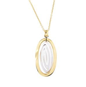 Collana due ori: oro bianco e oro giallo con ciondolo ovale motivo astratto