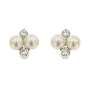 Orecchini a lobo in oro bianco 18 kt con 4 perle d'acqua salata da 8.5-9 mm, colore avorio e 4 diamanti taglio brillante da 0.40 ct cad. totale 1.60 ct - colore GH e purezza VS.