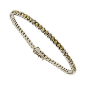 Bracciale tennis in oro bianco 18kt con 56 quarzi citrini e 14 diamanti taglio brillante da 0.05 ct cad. - colore GH e Purezza VS; chiusura a scomparsa con due sicure.